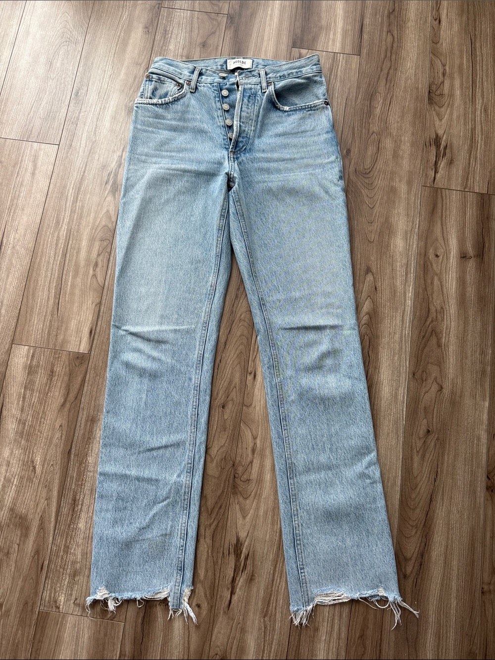 Agolde LANA Light Blue High-Rise Straight-Leg Jeans with Raw Hem size 24